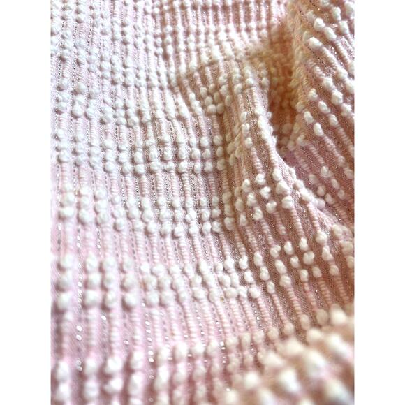 Vintage Chenille Bedspread Pink White Pearl Lurex 104X88 Mid Century Mod Fringe - Picture 1 of 15